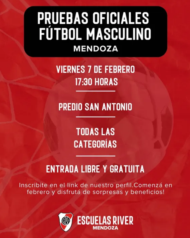 Pruebas Oficiales de Fútbol Masculino de la Escuela de Fútbol River Mendoza