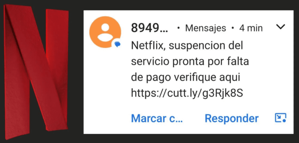 Mensaje falso de Netflix