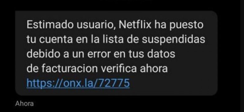 Mensaje falso de Netflix