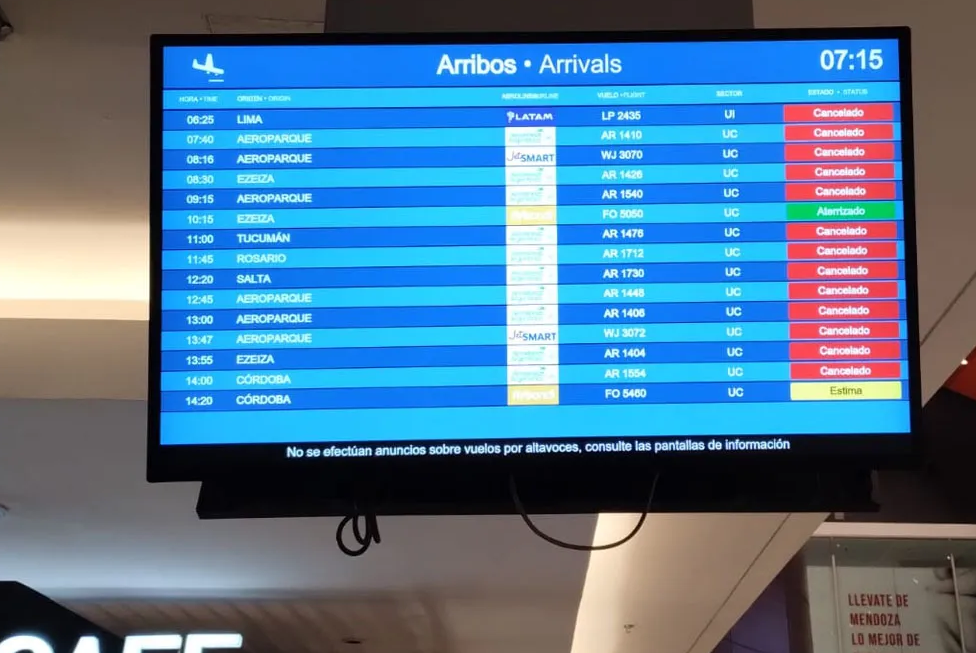 Demoras y cancelaciones de vuelos en el Aeropuerto de Mendoza