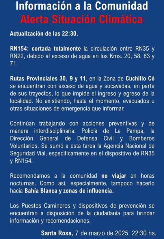 Ruta Nacional 154 cortada